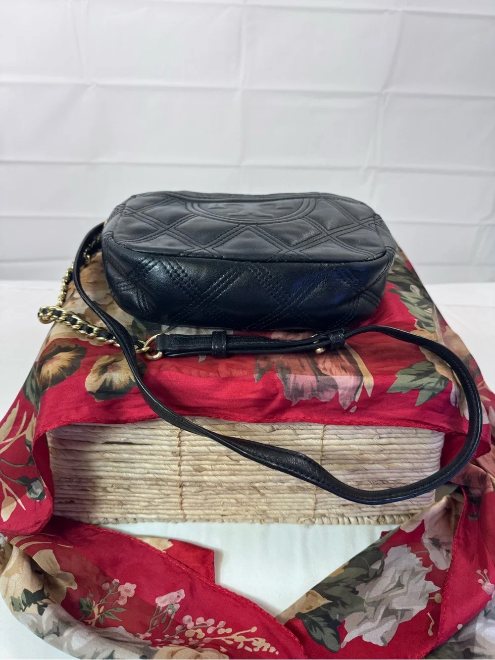 Tory Burch Black Quilted Leather Mini Crossbody Camera Bag
